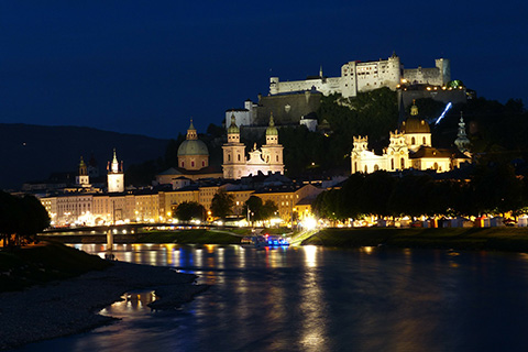 A shot of Salzburg at night